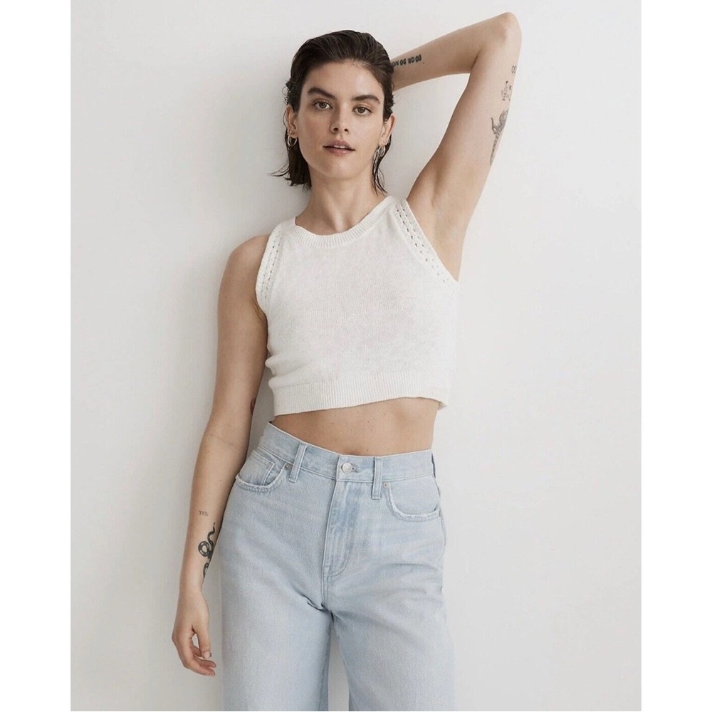 Madewell Crochet-Trim Crop Sweater Tank in Lighthouse White. Size Medium
